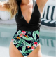 Multicolor Printing Deep V Big Chest Halter Backless One Piece Swimsuit