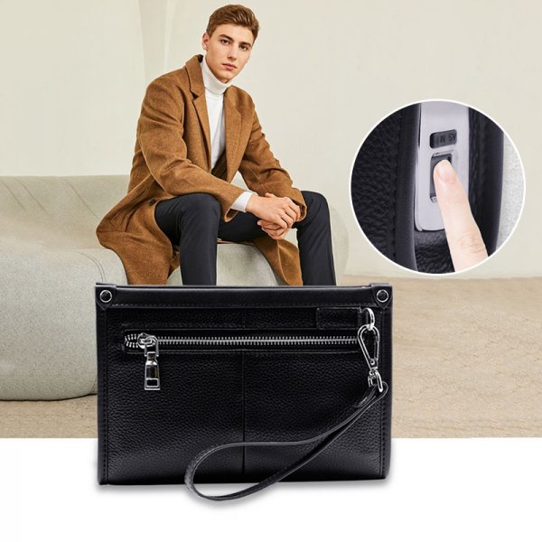 Business First Layer Leather Handbag Fashion Fingerprint Lock Male Wallet