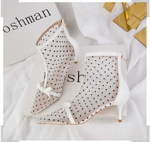 Sweet Slimming See-through Polka Dot Mesh Hollow-out High Heels