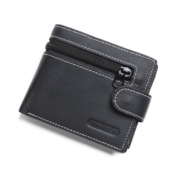 Men's leather wallet with zipper and buckle