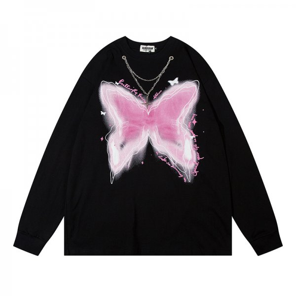 Men's Fashion Casual Butterfly Printed Long-sleeved T-shirt