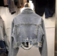 Denim Coat Women's Worn Beaded Jacket Top