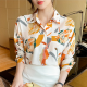 Spring Design Sense Retro French Temperament Printed Chiffon Long-sleeved Shirt For Women