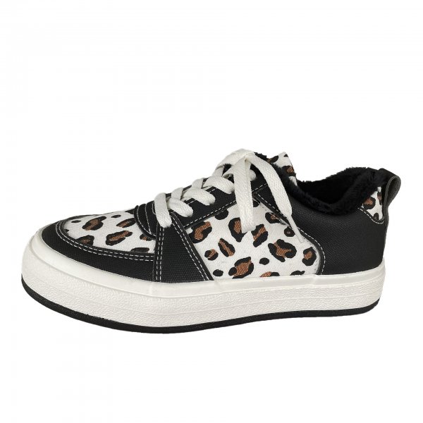 Women's Casual Winter Leopard Print With Velvet Canvas Shoes