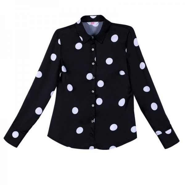 Spring And Autumn Long Sleeve Shirt Women's Korean-style Fashionable Chiffon Shirt Black And White Polka Dot Printed Shirt Botto