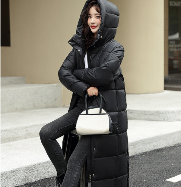 Women's Super Long Down Jacket Winter Puffer Thick Coat Black Red Hooded Zipper Keep Warm Fall Winter Casual Clothes