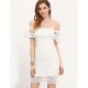 Women Off Shoulder Daily Bodycon Dress, Solid Colored Lace Backless Boat Neck White