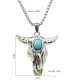 Punk Fashion Turquoise Skull Bull Head Stainless Steel Pendant Necklace