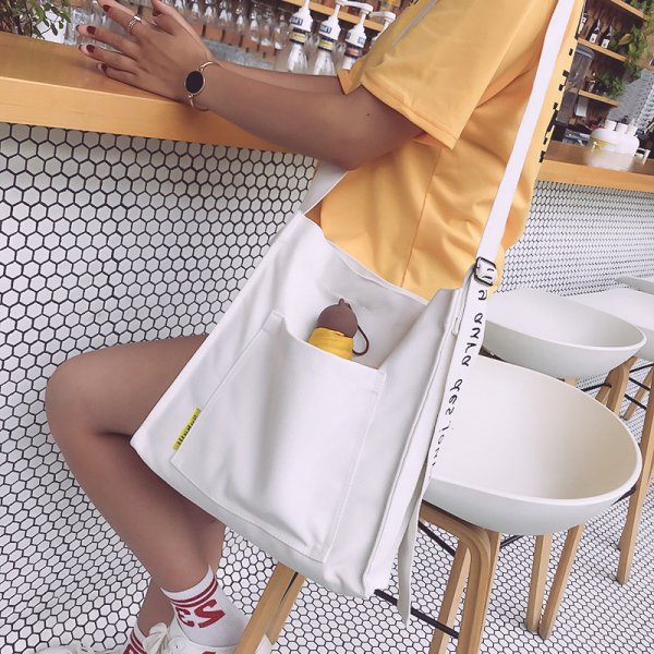 Solid Color Canvas Shoulder Bag