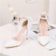 New Women's Solid Color Banquet White Low-cut Buckle Bow Pointed Stilette High Heels