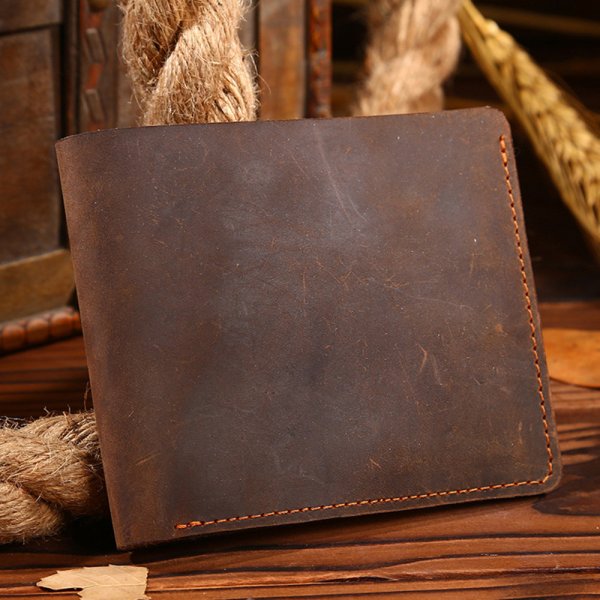 Vintage Crazy Horse Leather Men's Short Wallet