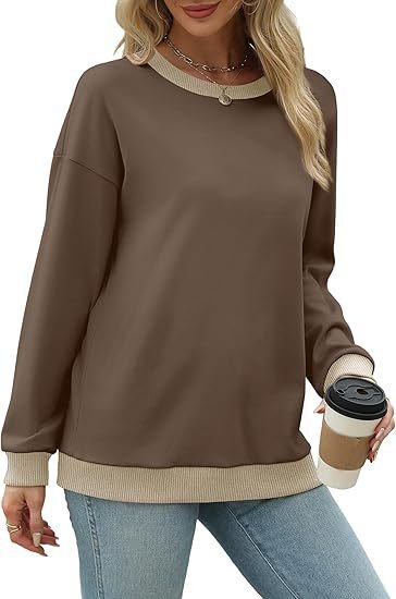 Women's Sweatshirt Crew Neck Long Sleeve Loose Color Matching