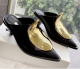 French Style Pointed Toe Kitten Heel Muller Closed-toe Slippers Metal Decoration