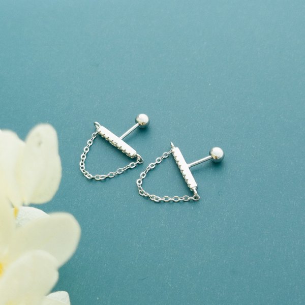 Full Zirconium Straight Rod Silver Earrings