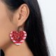 Valentine's Day Heart Shape Red And White Striped Sequined Leather Earrings