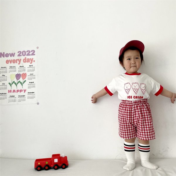 Children's Clothing Baby Ice Cream Plaid Short Sleeve Suit