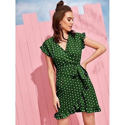 Women basic dress, polka dot lace