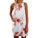 Women Street chic Sophisticated Loose A Line Skater Dress, Floral Print Crew Neck Halter Neck White Blushing