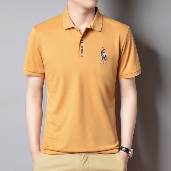 Ice Silk Turn-down Collar Polo Embroidered Polo Shirt Trendy Men's High-end Casual Top