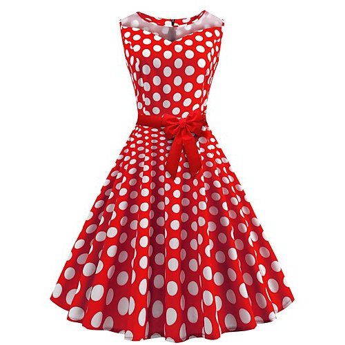 Female retro elegant dress, dot printing