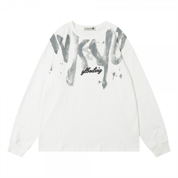 Men's Fashion Casual Alphabet Graffiti Print Long-sleeved T-shirt