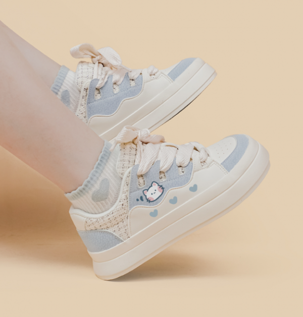 Cute Girls' Sneakers Lace-up Low-top White Shoes