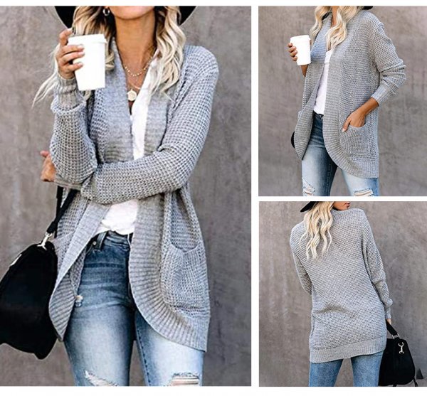 Women's Curved Placket Knitted Sweater Cardigan