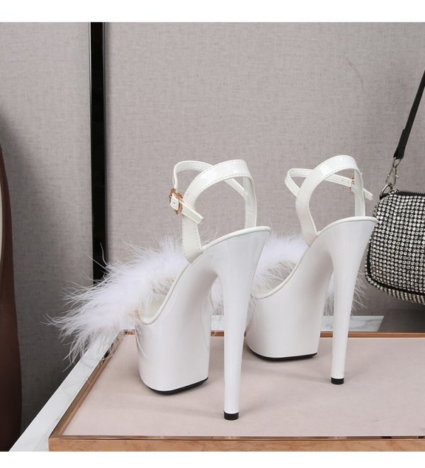 Patent Leather Stilettos Platform Sandals Fur High Heels