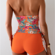 Women's Printed Swimsuit Backless Solid Color Shorts