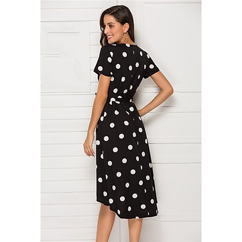 Women basic dress, polka dot bow tie