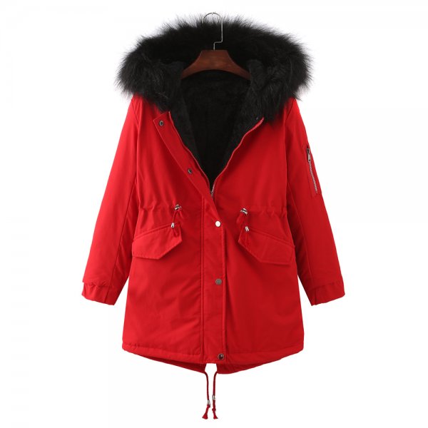 Winter Clothing Fleece-lined Thickened European Size Cotton-padded Coat