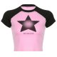 Contrast Raglan Sleeve Gradient Star Print American Sporty Casual Short Sleeve