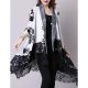 Female loose long-sleeved floral print daily long jacket, V-neck, cotton