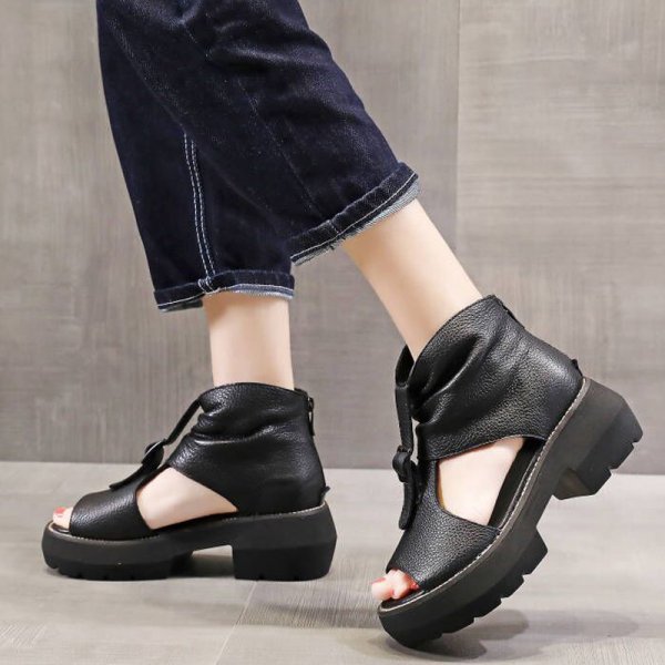 Summer Roman Style Peep Toe Chunky Heel Platform High-top Height Increasing Sandals