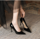 Korean Style Fairy Style Patent Leather High Heels Solid Color Pointed Toe