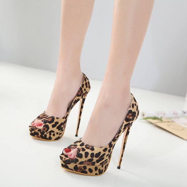 Leopard Print Fish Beak High Heels