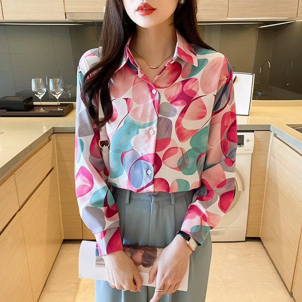 Women's Print Versatile Simple Temperament Long Sleeved Shirt