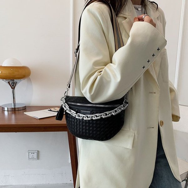 Waist Bag Soft Leather Individual Wide Shoulder Strap Woven Chest Bag Women's Shoulder Bag