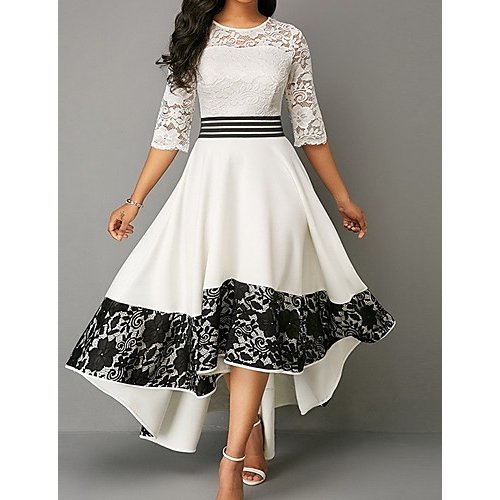 Women Kentucky Derby Party Evening Holiday Basic Elegant Asymmetrical A Line Shift Swing Dress, Color Lace