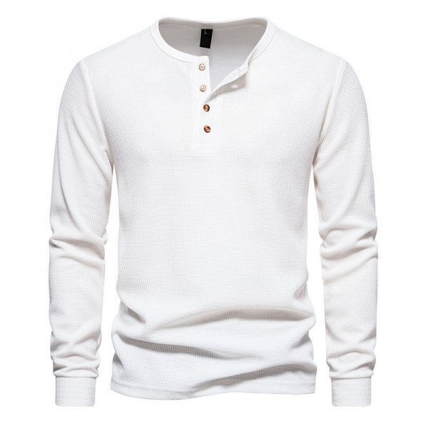 Four-button Waffle Men's Long-sleeved T-shirt