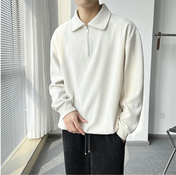 Half Zipper Polo Shirt Sweater Men's Polo Collar Stripes Thin Coat