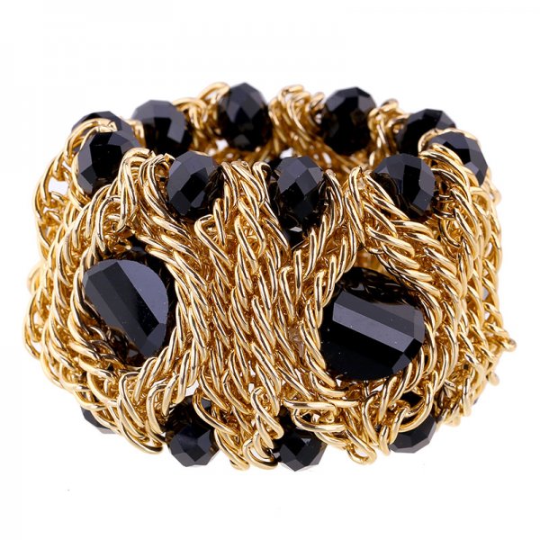 Handmade Aluminum Zipper Woven Gemstone Crystal Glass Bracelet