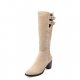 Classic women boots winter boots chunky knee-high boots with round buckle black