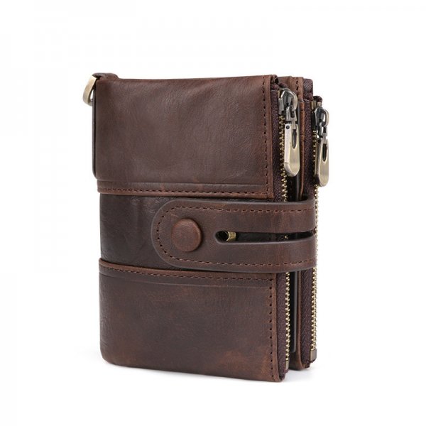 New Antimagnetic Retro Chocolate Color Double Zipper Casual Wallet