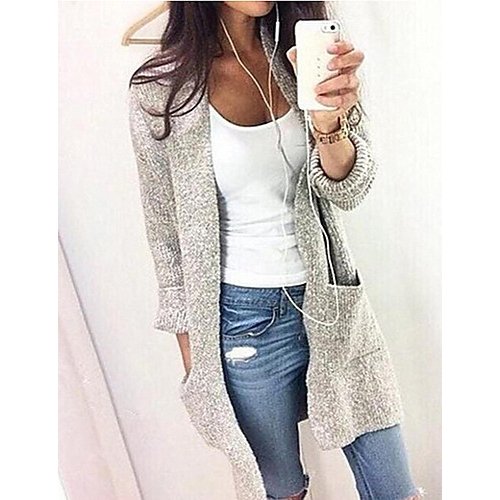 Women solid color long-sleeved cardigan daily, V-neck