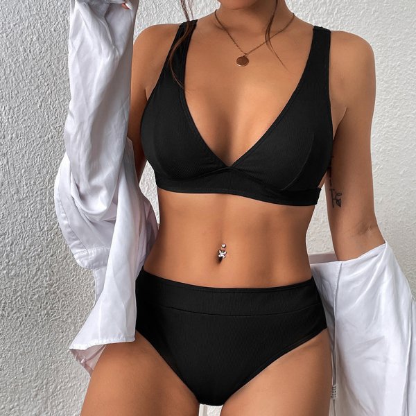 Women's Bikini Rib Lace-up Split