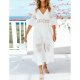 Women Going out Beach Boho Maxi Slim Chiffon Dress, Solid Colored Lace V Neck