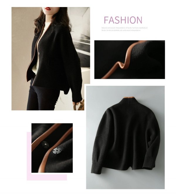 Autumn Korean Style Versatile Contrast Color Fashion Loose-fitting Long Sleeves Short Black Sweater Coat For Women