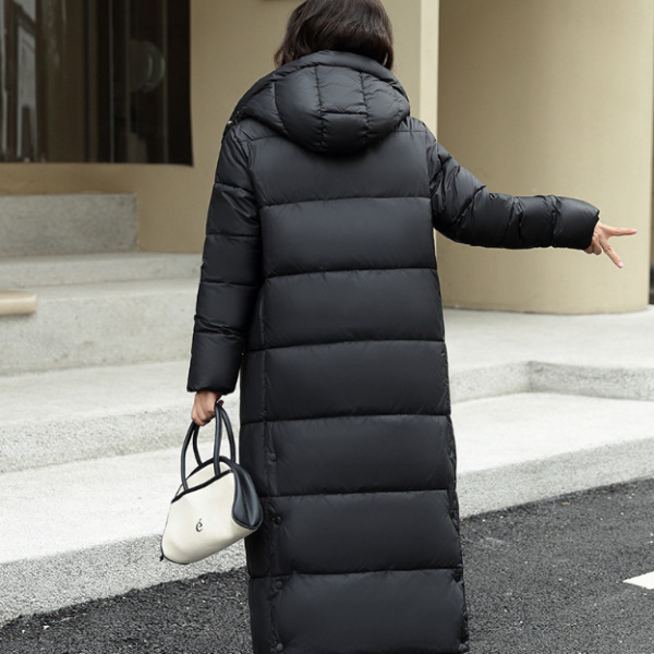 Women's Super Long Down Jacket Winter Puffer Thick Coat Black Red Hooded Zipper Keep Warm Fall Winter Casual Clothes