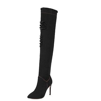 Women boots cowboy boots spring stiletto heels knee high black boots